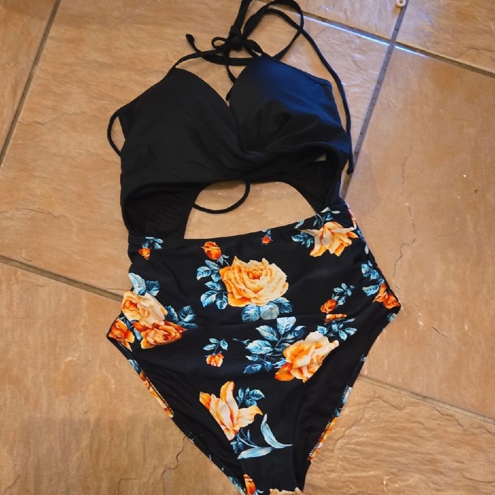 Floral Black Kids One Piece Swimsuit